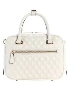 Guess Atabey Box Satchel Bag in Off White
