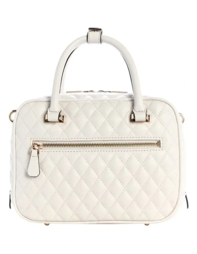 Guess Atabey Box Satchel Bag in Off White