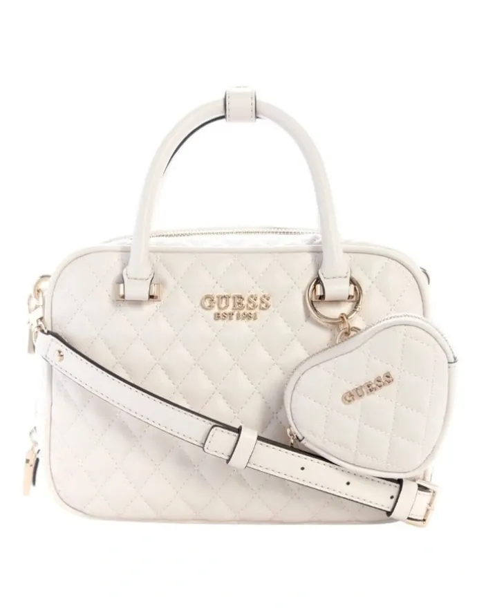 Guess Atabey Box Satchel Bag in Off White