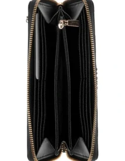 Guess Black Logo Leona Large Zip-Around Wallet in Coal Logo