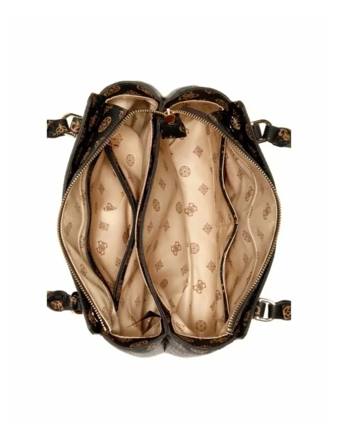 Guess Daryna Double Compartment Satchel in Mocha Logo