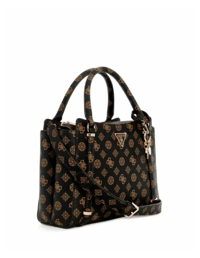 Guess Daryna Double Compartment Satchel in Mocha Logo