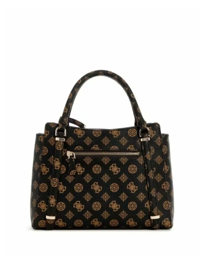 Guess Daryna Double Compartment Satchel in Mocha Logo