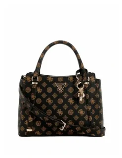 Guess Daryna Double Compartment Satchel in Mocha Logo