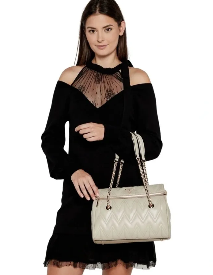 Guess Eda 3 Compartment Satchel Bag in Taupe