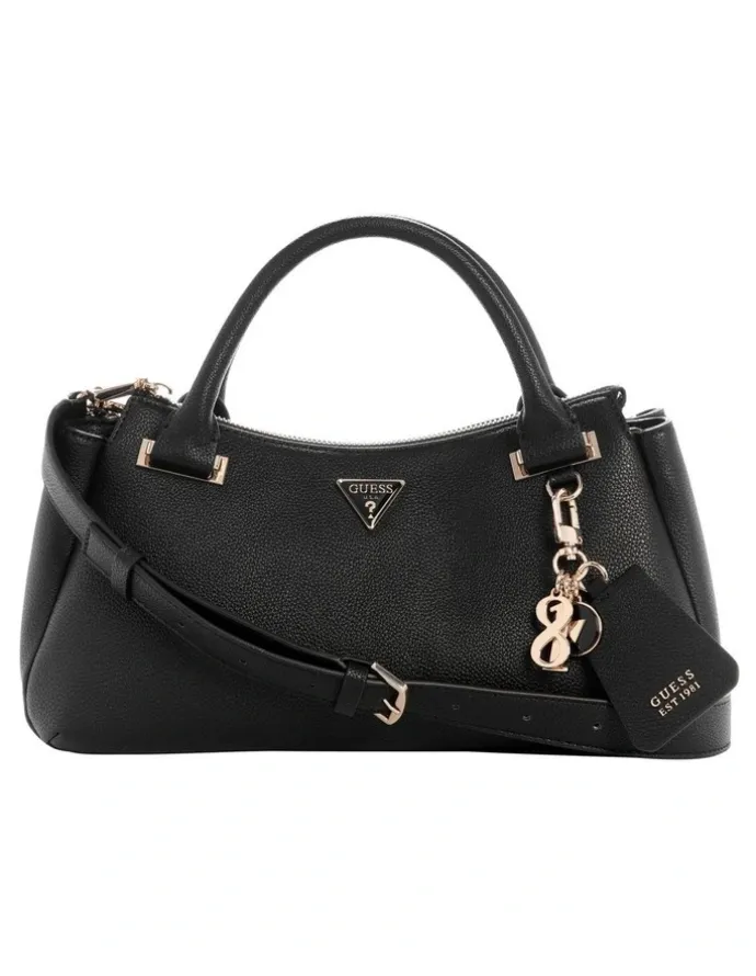 Guess Evie Triple Comp Satchel Bag in Black