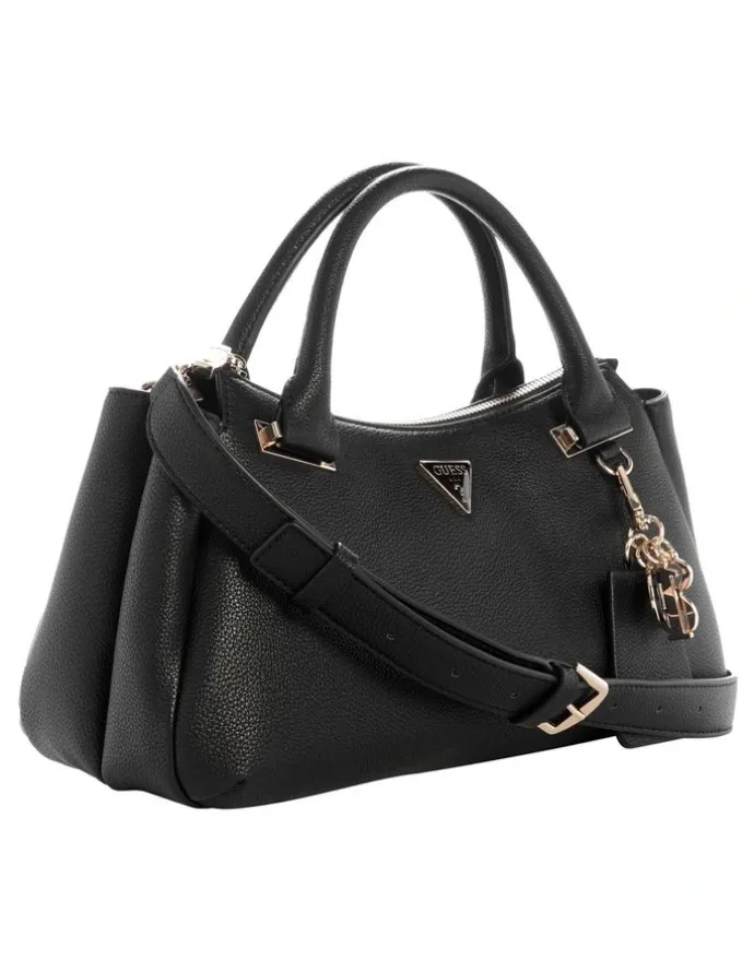 Guess Evie Triple Comp Satchel Bag in Black