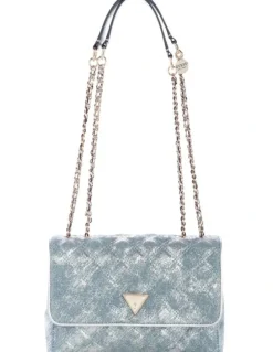 Guess Giully II Convertible Denim Flap Bag in Metallic Denim