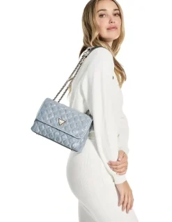Guess Giully II Convertible Denim Flap Bag in Metallic Denim