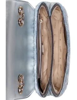 Guess Giully II Convertible Denim Flap Bag in Metallic Denim