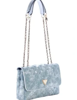 Guess Giully II Convertible Denim Flap Bag in Metallic Denim