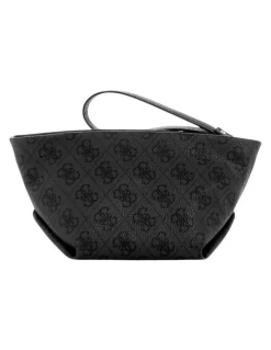 Guess Helina Top Zip Cosmetic Pouch in Coal Logo