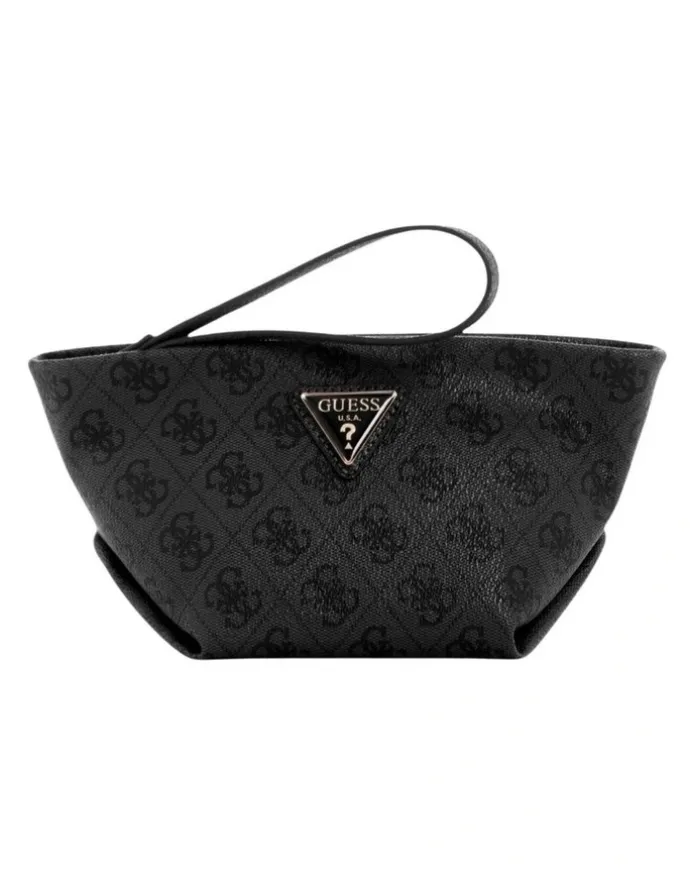 Guess Helina Top Zip Cosmetic Pouch in Coal Logo