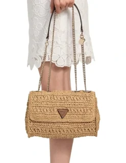 Guess Irene Convertible Crossbody Flap Bag in Natural/Cognac