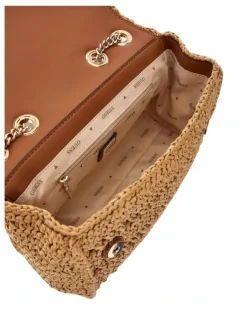 Guess Irene Convertible Crossbody Flap Bag in Natural/Cognac