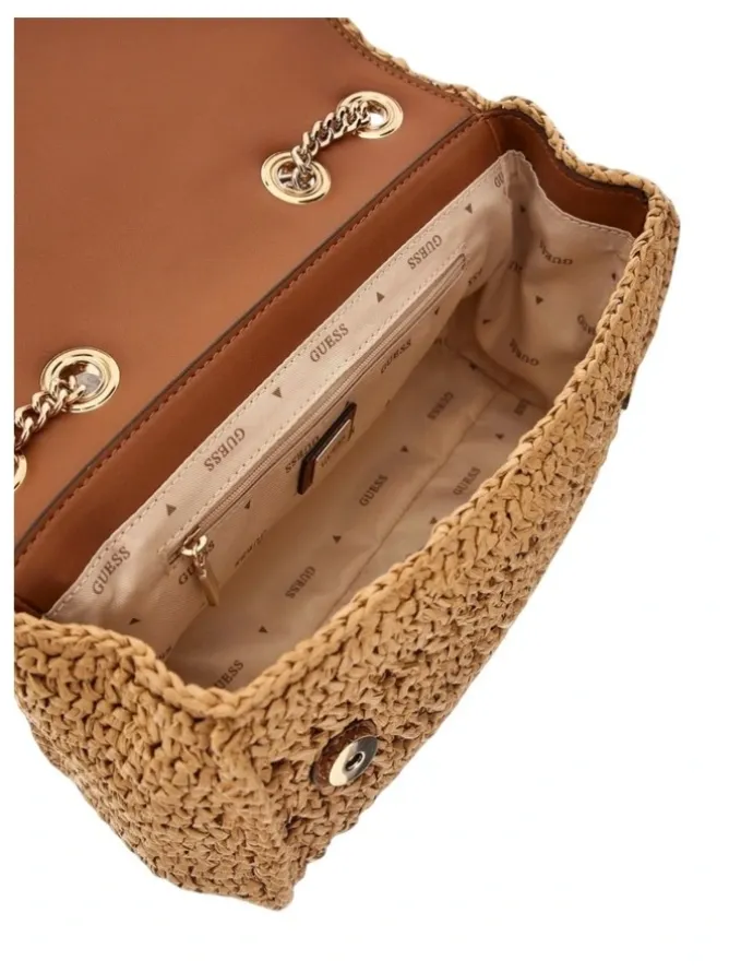 Guess Irene Convertible Crossbody Flap Bag in Natural/Cognac