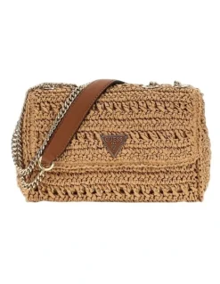 Guess Irene Convertible Crossbody Flap Bag in Natural/Cognac