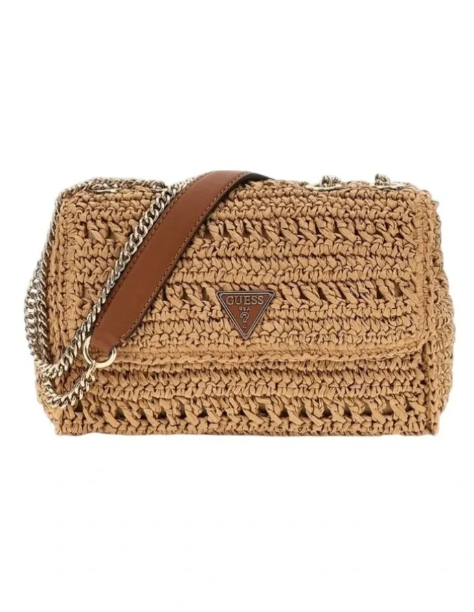 Guess Irene Convertible Crossbody Flap Bag in Natural/Cognac