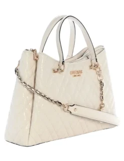 Guess Isemay Girlfriend Shoulder Satchel Bag in Off White