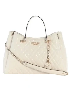 Guess Isemay Girlfriend Shoulder Satchel Bag in Off White