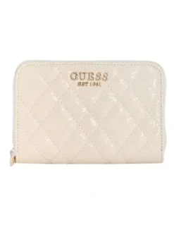 Guess Isemay Medium Zip Around Wallet in Cream