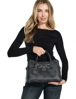 Guess Janie Girlfriend Satchel Bag in Coal Logo