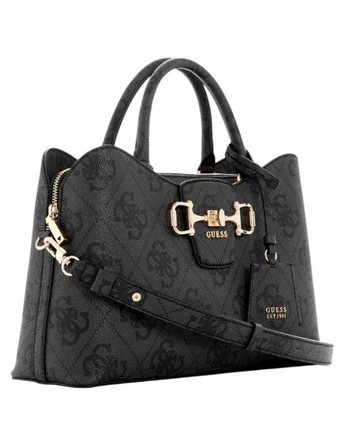 Guess Janie Girlfriend Satchel Bag in Coal Logo