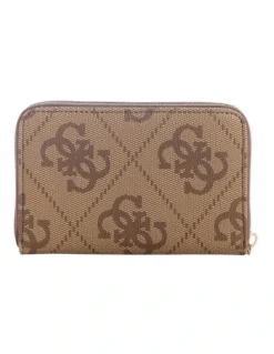 Guess Janie Medium Zip Around Wallet in Latte Logo