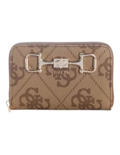 Guess Janie Medium Zip Around Wallet in Latte Logo