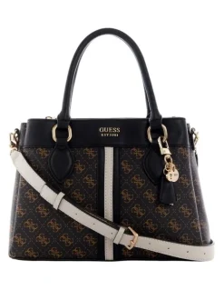 Guess Kasinta III Compartment Satchel Bag in Brown Multi