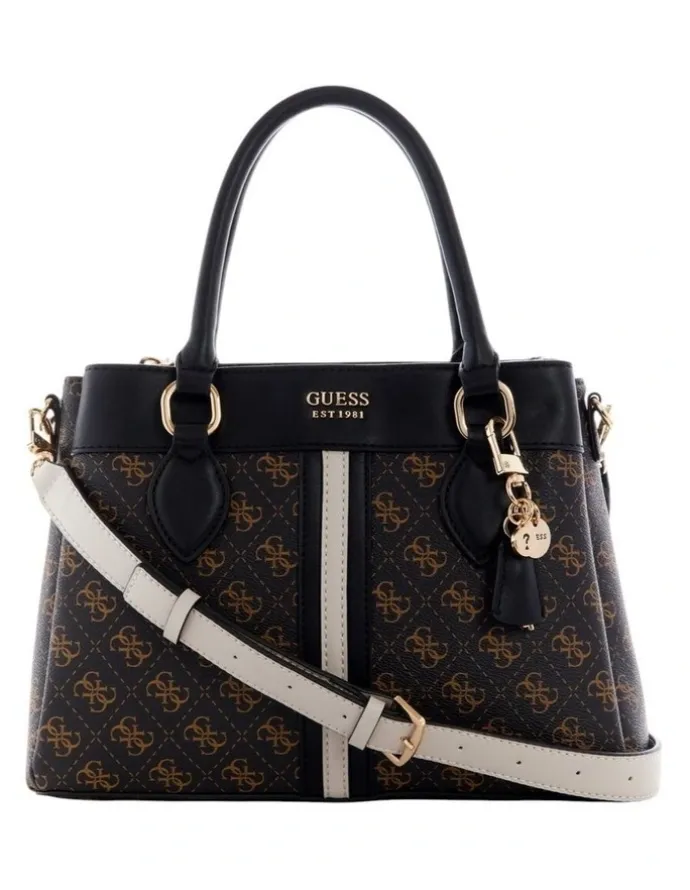 Guess Kasinta III Compartment Satchel Bag in Brown Multi