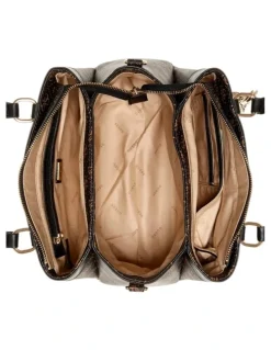 Guess Kasinta III Compartment Satchel Bag in Brown Multi