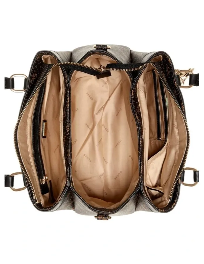 Guess Kasinta III Compartment Satchel Bag in Brown Multi