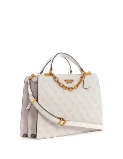 Guess Kristle Logo Girlfriend Satchel Bag in Dove White