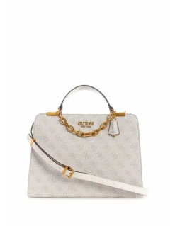 Guess Kristle Logo Girlfriend Satchel Bag in Dove White