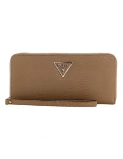 Guess Laurel Large Zip Around Wallet in Brown