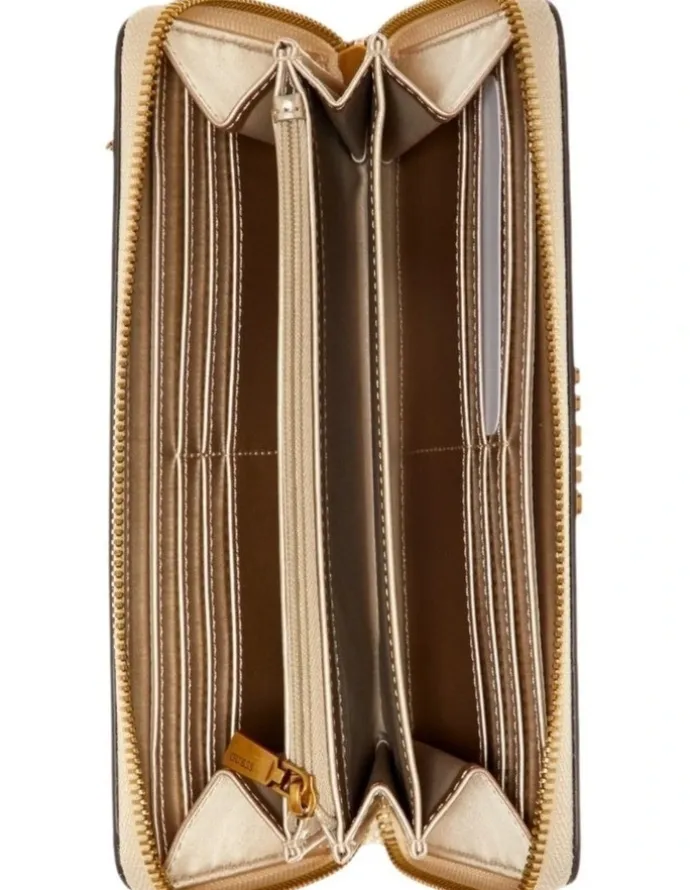 Guess Laurel Large Zip Around Wallet in Brown
