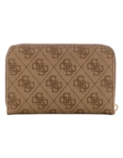Guess Laurel Medium Zip Around Wallet in Latte Logo