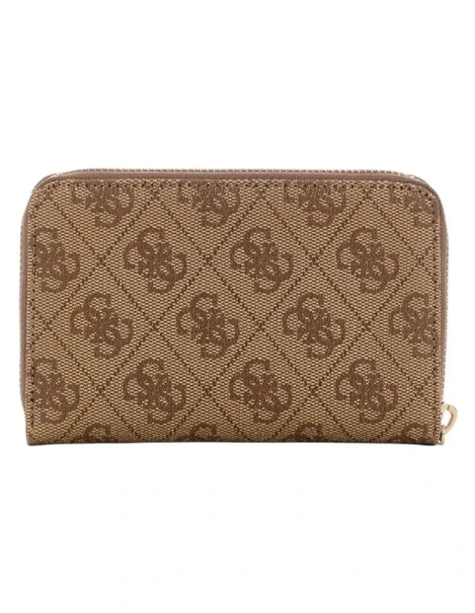 Guess Laurel Medium Zip Around Wallet in Latte Logo
