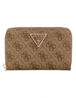 Guess Laurel Medium Zip Around Wallet in Latte Logo