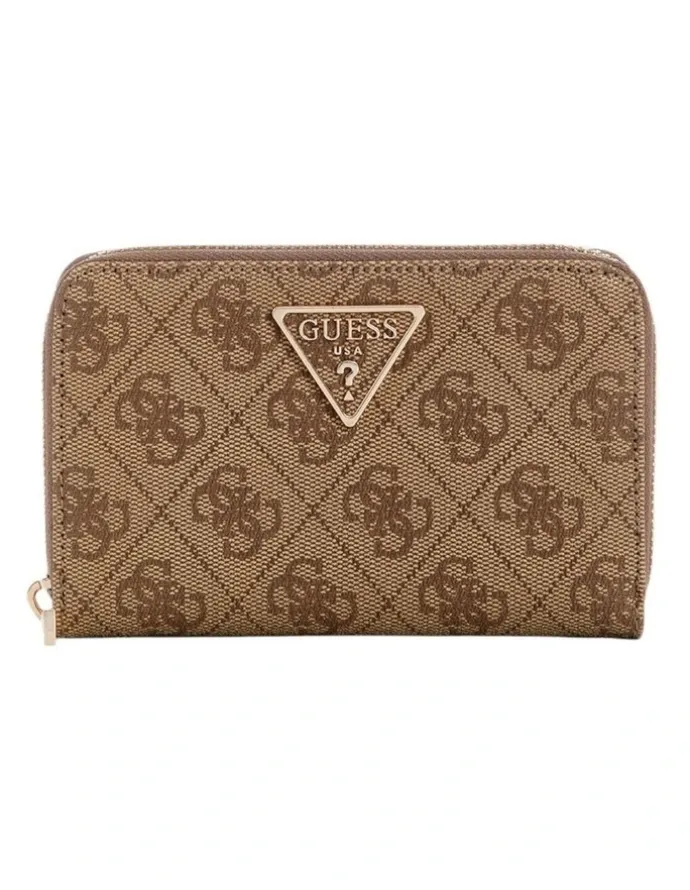 Guess Laurel Medium Zip Around Wallet in Latte Logo