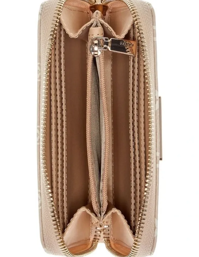 Guess Laurel Medium Zip Around Wallet in Latte Logo