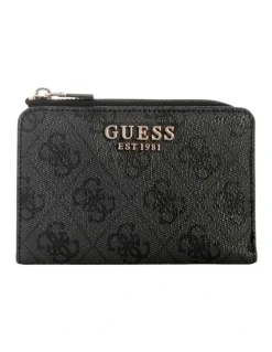 Guess Laurel Zip Around Card Case in Coal Logo
