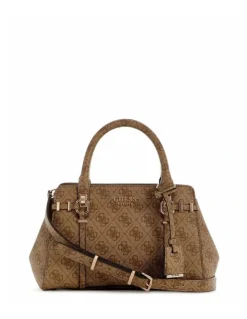 Guess Leona Logo Small Multi Compartment Satchel Bag in Latte Logo