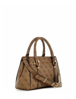 Guess Leona Logo Small Multi Compartment Satchel Bag in Latte Logo