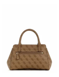 Guess Leona Logo Small Multi Compartment Satchel Bag in Latte Logo