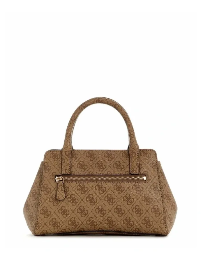 Guess Leona Logo Small Multi Compartment Satchel Bag in Latte Logo
