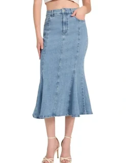 Guess Lia Denim Midi Skirt in Blue