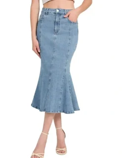 Guess Lia Denim Midi Skirt in Blue