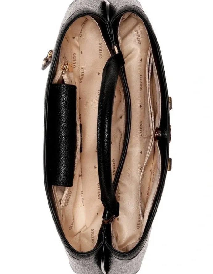 Guess Lindsey Satchel Bag in Coal Logo